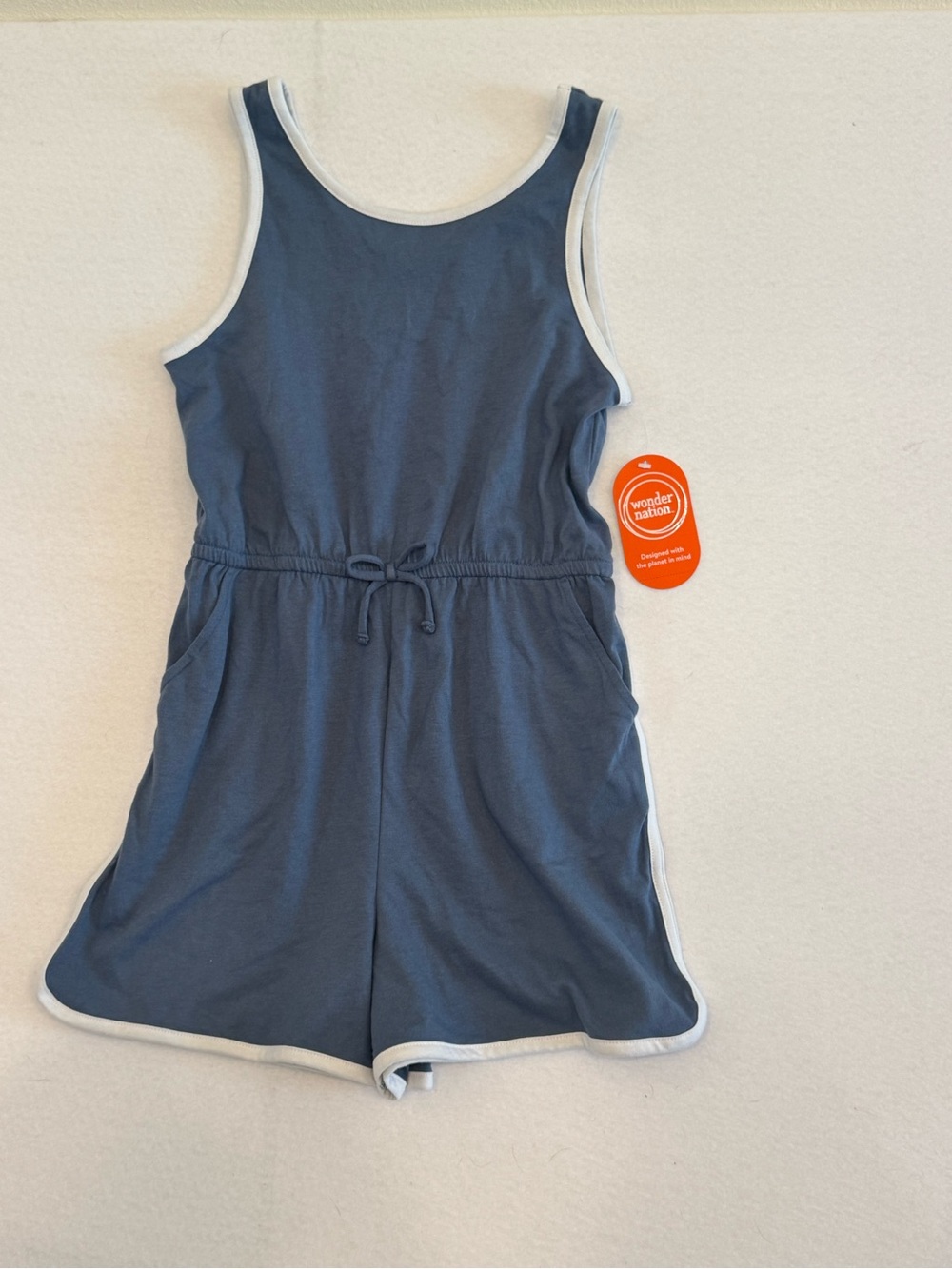 wonder nation Navy Blue Tank Romper with White Trim
